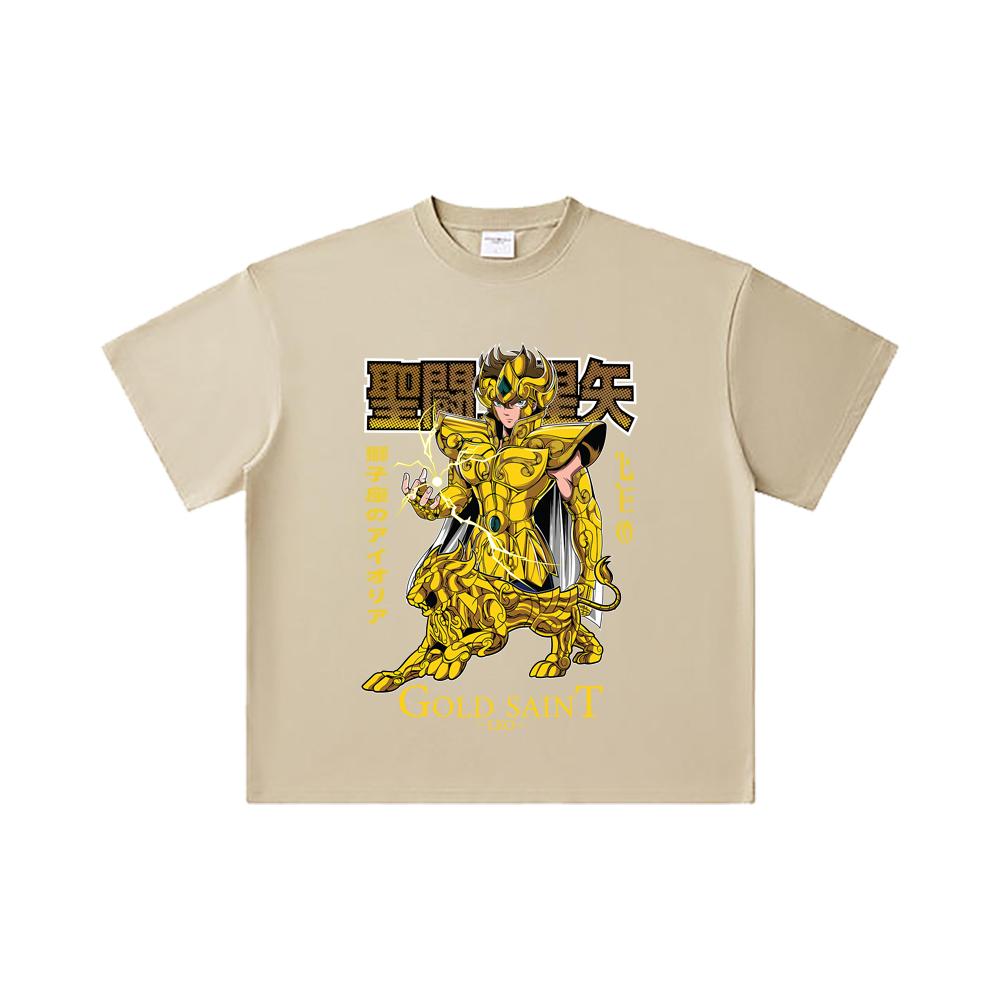 260 GSM Double Yarn 32 Count 100% Cotton Saint Seiya V22 Leo Print Unisex Heavy Cotton T Shirt
