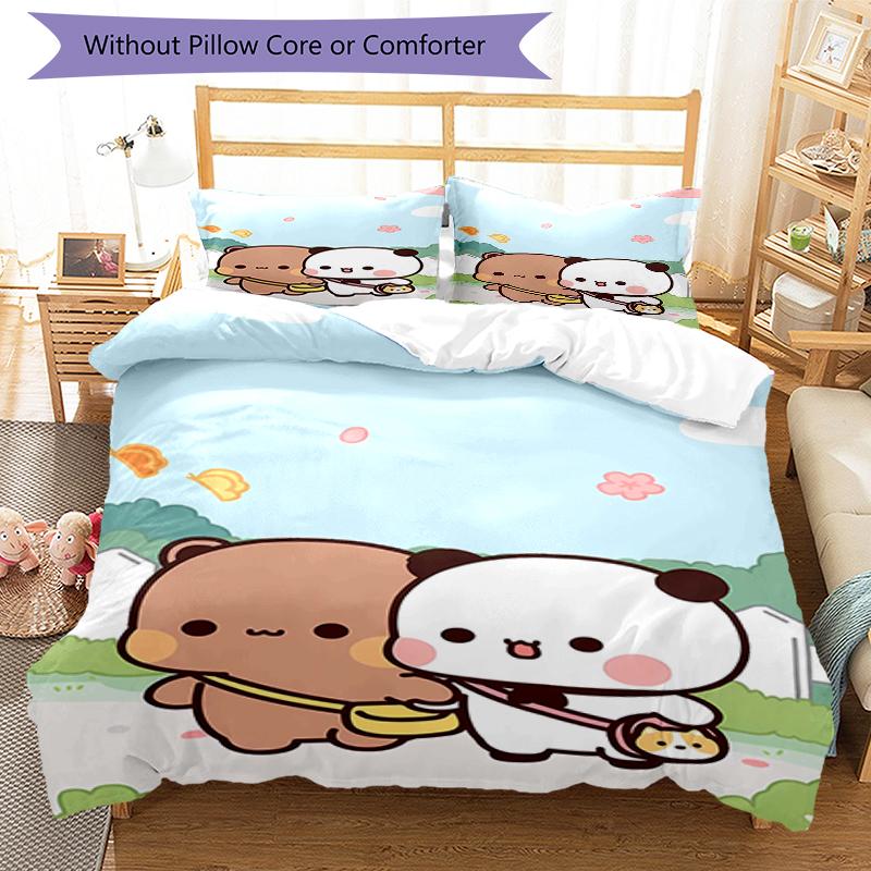 3pcs Yier BuBu Bear1 Design Cover Set - HD Printed Bedding with 1 Cover and 2 Pillowcases - Perfect for Home and Dorm Decor