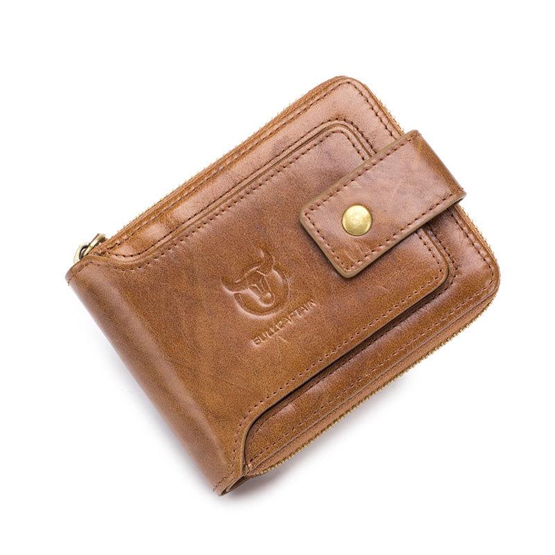 Cowhide Zipper Wallet with Multi-Card Slots, Anti-Theft Brush, Money Clip, and Photo Album