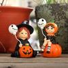 2pcs Halloween Pumpkin Witch Sister Figurines with Balloons, Resin Handheld Pumpkin Witch Girl Statue for Home Dining Table, Bookshelf Decor