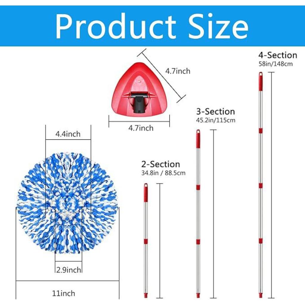 Spin Mop Replacement Head for O Cedar 2 Tank RinseClean, 4 Microfiber Mop Refill, 1 Scrub Brush, 1 Mop Stick, 1 Mops Base, Deep Cleaning