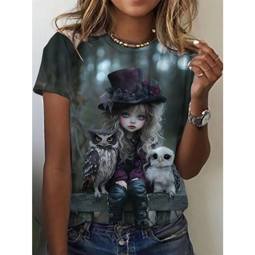 Summer 3D Printed Color T-shirt Women's Color Portrait Pattern Loose Comfortable Large Size Fashion Soft BreathableO-neck T-shirt