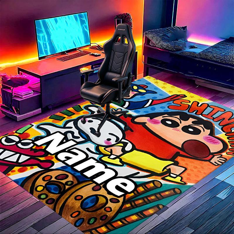Custom Name Personalized Crayon Shin Print Carpet, Versatile Home Decor Rug, for Playroom, Apartment, Balcony, Entryway, Hallway Gift