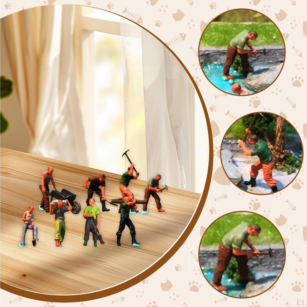 8Pcs 1:64 Scale Worker People Figure Tiny Resin Miniature Figurines for Diorama DIY Scenery