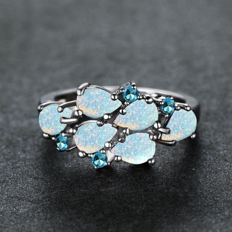 Huajie Women's Colorful Stone Blue Zirconia Teardrop Rings Elegant Delicate Banquet Retro New Ring  Fashion Tide