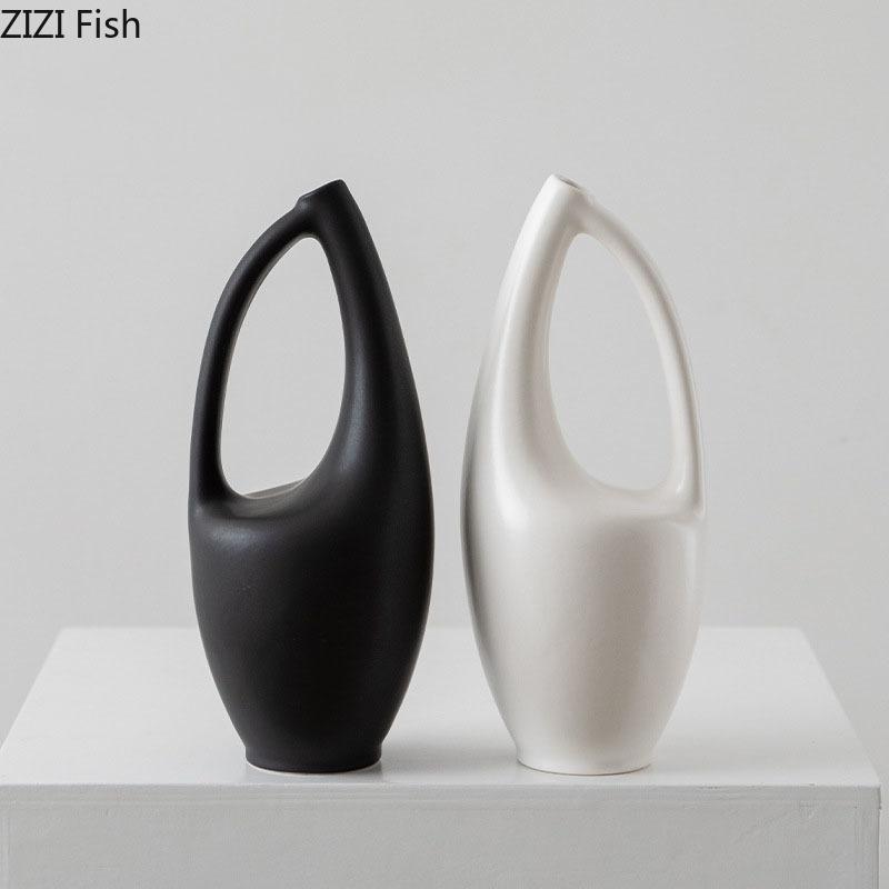 Minimalist Hollow Ceramic Vase Black/white Plant Pots Table Decoration Flowers Arrangement Flower Vase Room Aesthetic Decor