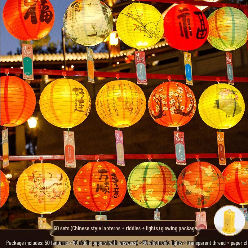 Mid-Autumn Festival Chinese Luminous Flower & Palace Lanterns with Riddle Hanging Ornaments