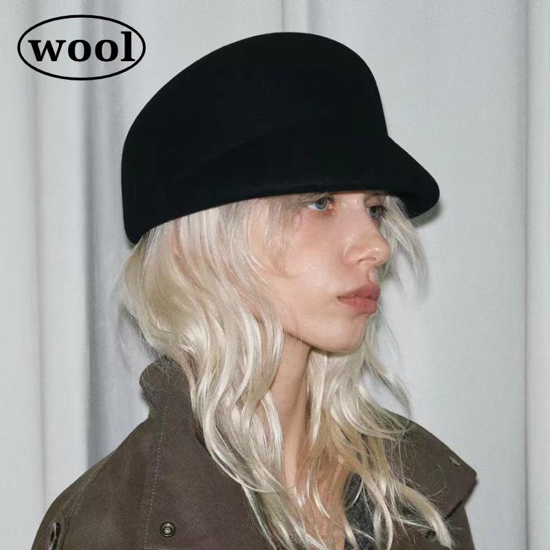 Winter Thick 100% Wool Fedoras Hat Women's British Short Brim Wool Felt Equestrian Hat Japanese Ins Niche Warm Berets Visors Cap
