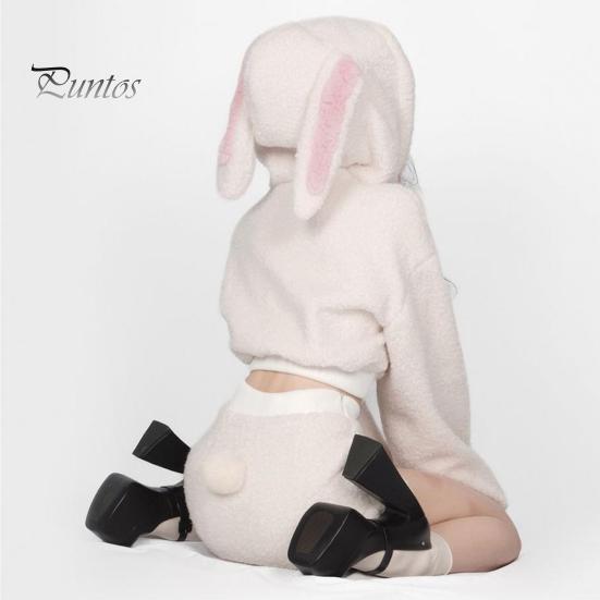 2 ks/sada dámské mikiny s kapucí, sukně, tlustý plyšový zajíčkový ouško, dekorace, krátký top s vysokým pasem, slim fit, mini sukně, sada, cosplay, párty oblečení pro domácí nakupování