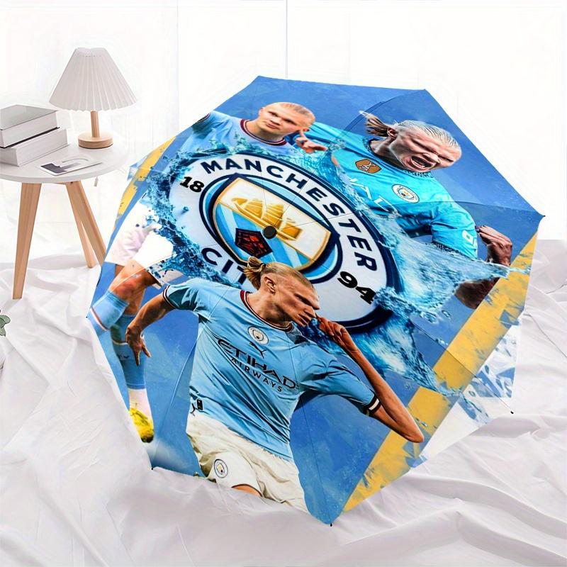 Manchester City, Soccer Automatic Opening and Closing Umbrella, Compact Travel Umbrella, Lightweight and Portable, Suitable for Beach Commut
