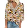 Women's Shirt Blouse Casual Loose Shirts 3/4 Sleeve Lace Trims Print V Neck Tops Print Tops T-shirts Tee