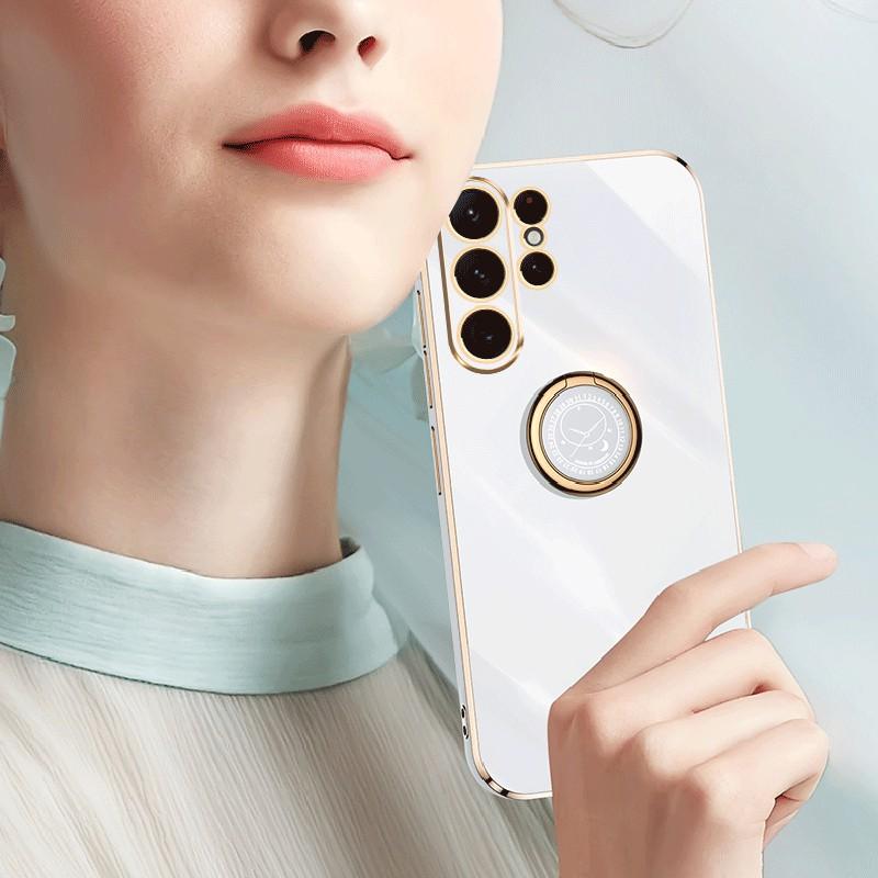 XINLI For Samsung Galaxy S24 Ultra Cover Electroplated TPU Phone Case with Ring Kickstand