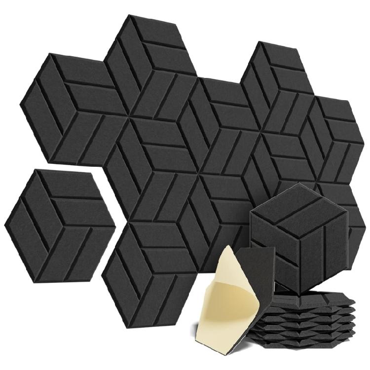 Set of 12 Soundproof Foam Tiles Hexagonal Self Adhesive Wall Panel Polyester Soundproof Wall Panel Soundproof Foam Panel