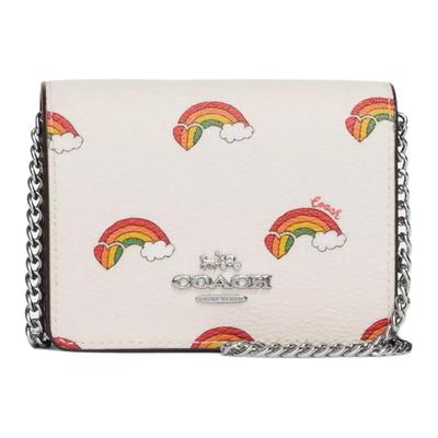 10 Silver Letter Logo Rainbow Print Flap Chain Leather Wallet Handbag Crossbody Shoulder Bag Mini Women Handbags White CK391-SVCAH