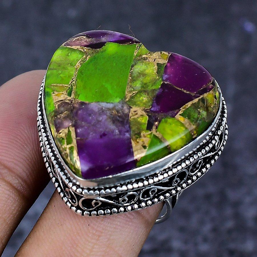 Natural Copper Green Tourmaline 925 Sterling Silver Jewelry Ring Size 8 ETC-13890