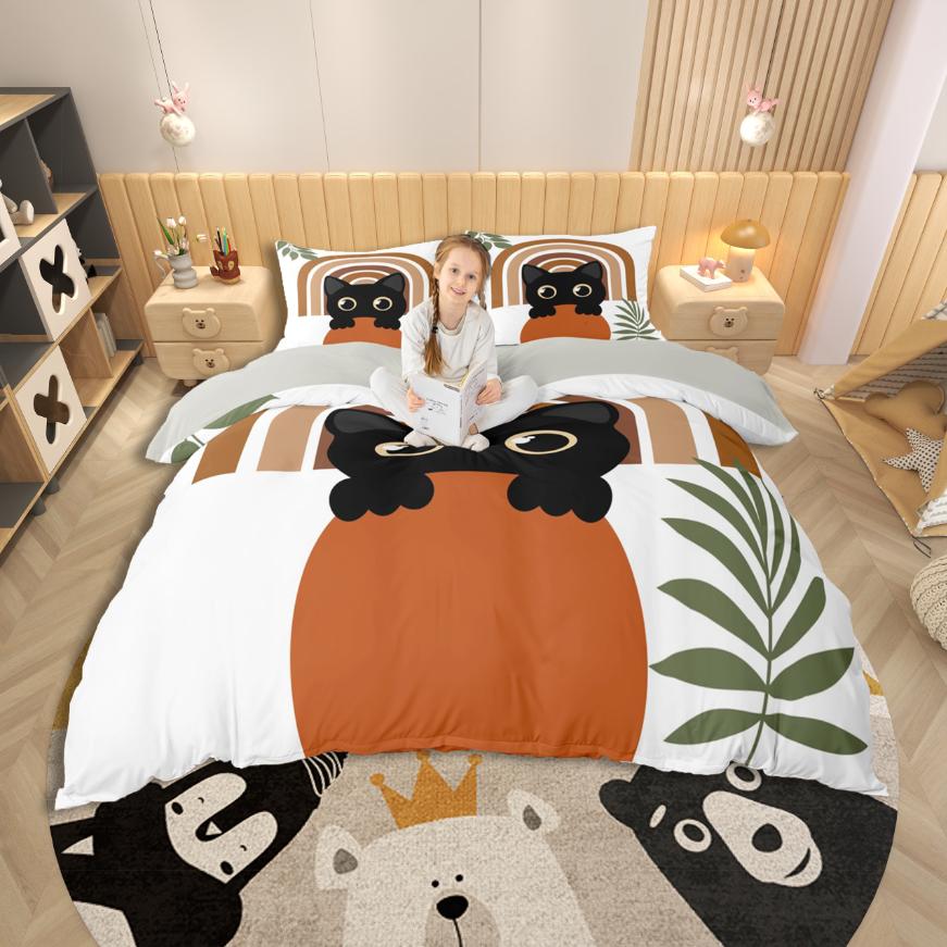 Homewish Cute Duck Duvet Cover SetCartoon Animal Bedding SetOrange Black Bed Set For Boys GirlsUltra Soft Home Decor