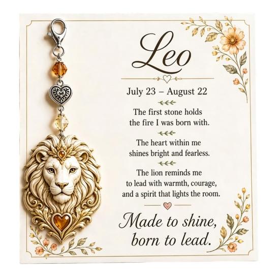 Zodiac Sign Keychain 12 with Keepsake Card, Star Pendant, Backpack Handbag Purse Charm, Inspirational Gift for Men Women Charm