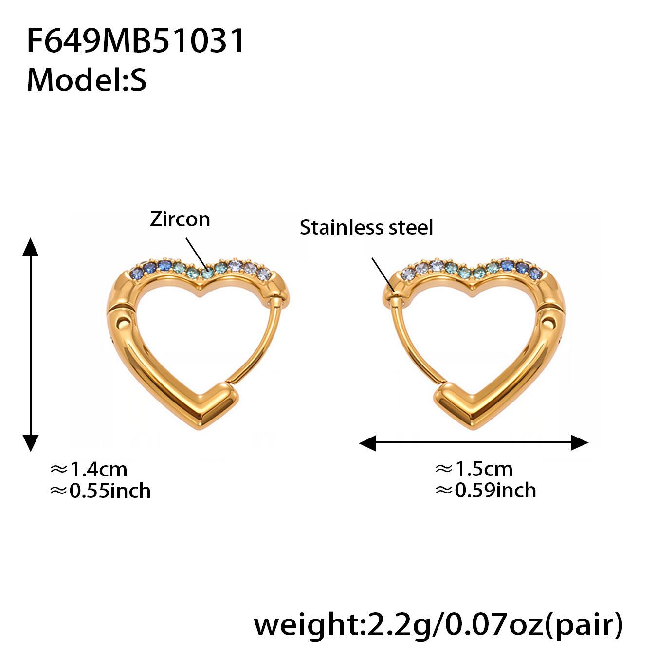 Qiong Yao Heart Zirconia Clasp Earrings, 18k Gold-Plated Stainless Steel