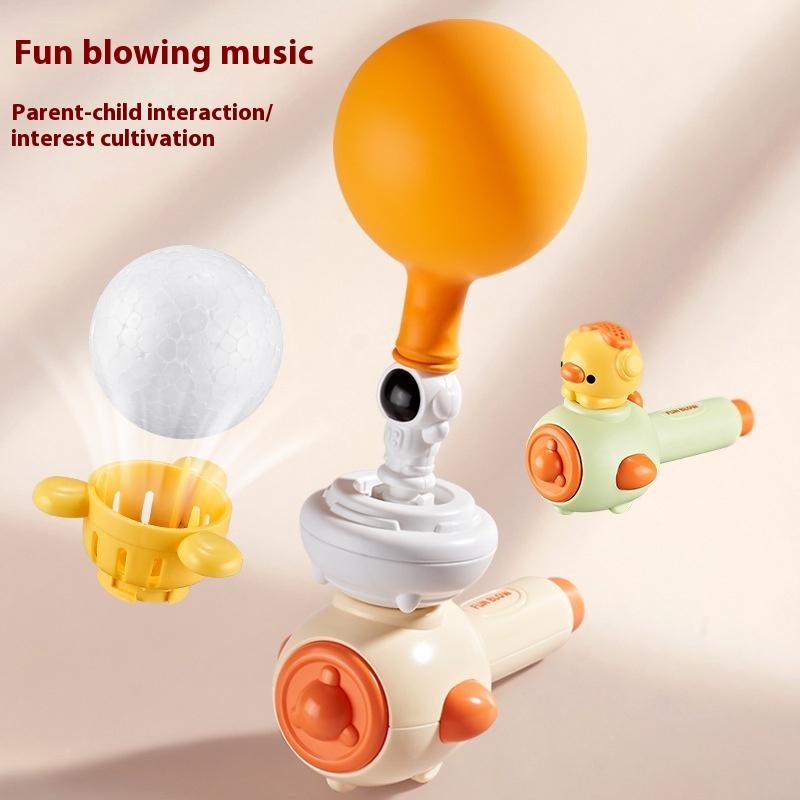 Children'S Three In One Breathing Practice Toy Whistling Floating Blowpipe Ball Blowing Balloon Launcher Education Practice Toy