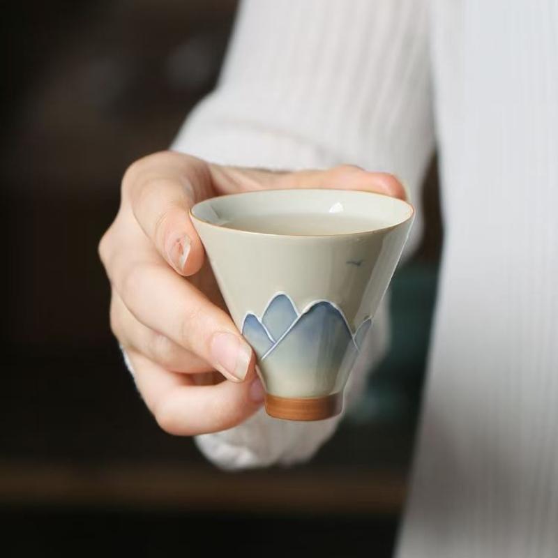Hand-painted landscape hats teacups kung fu tea set grass ash ceramic underglaze color drinking tea tasting tea single cups