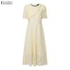 ZANZEA Women Round Neck Short Sleeve Lace Patchwork Long Dress