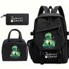 3 Piece School Backpack Set for Students Large Capacity Oxford Cloth Schoolbag with Shoulder Strap and Pencil Case