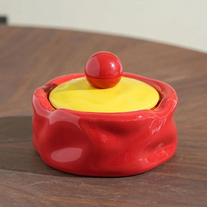 Colorful Ceramic Ashtray Living Room Desktop Fly Ash Storage Box Irregular Circular Ashtray Home Decoration Accessories Ashtray