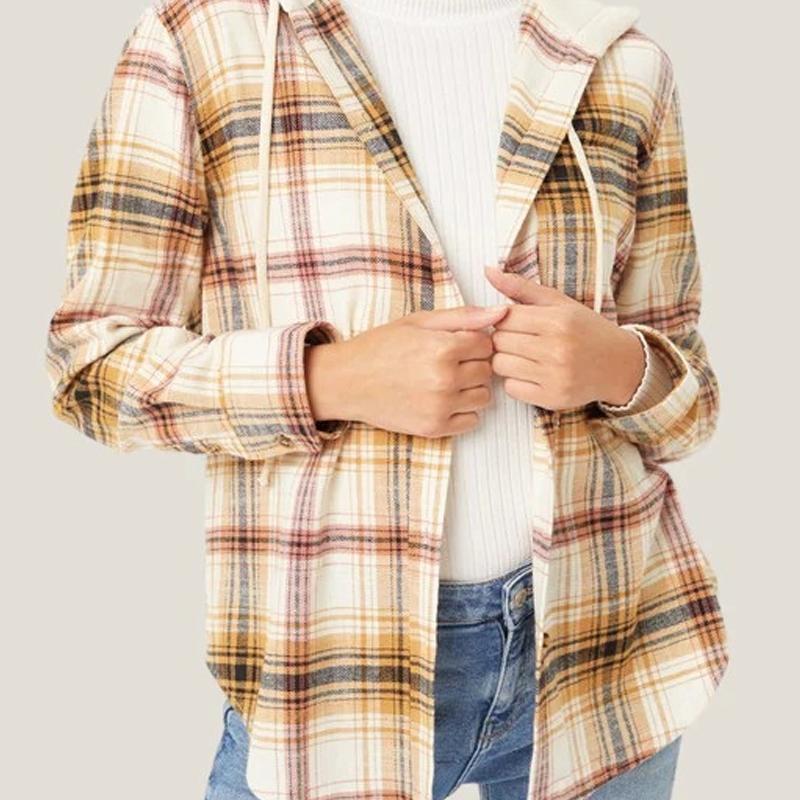 

Autumn and winter new women s hooded sweater breasted casual shirt jacket western style large size casual shirt mid-length S червоний