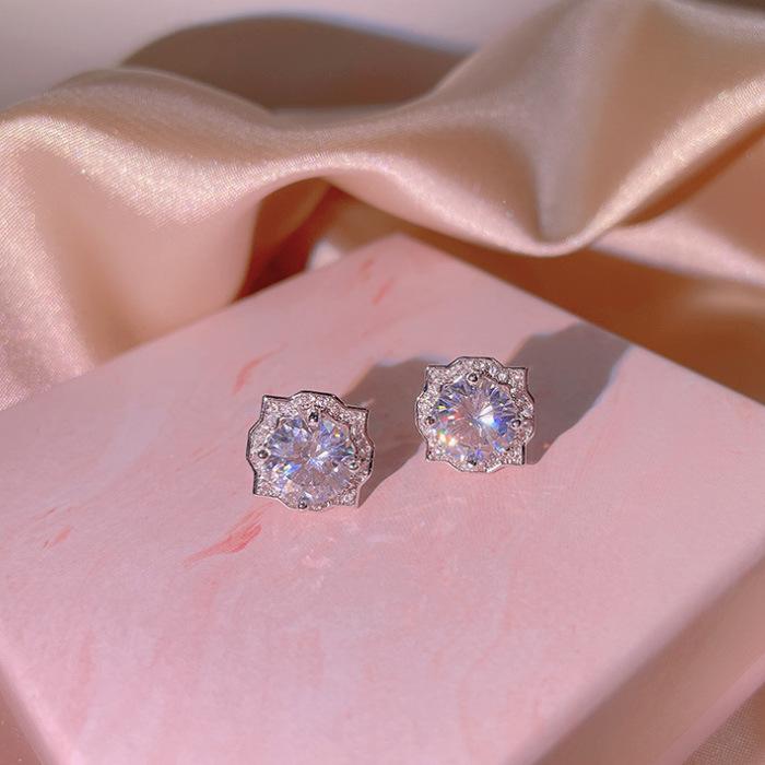 Ms Fashion Exquisite Zircon Geometric Earrings Necklace Adjustable Ring Three Piece Set