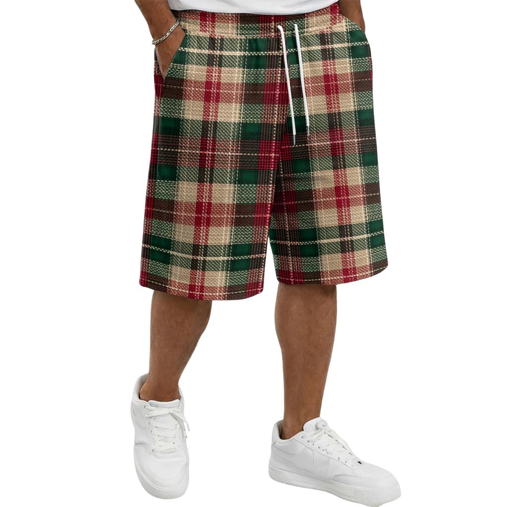 Men's Casual Plaid Drawstring Shorts Lightweight Comfortable Fit Relaxed Style Suitable for Everyday Wear