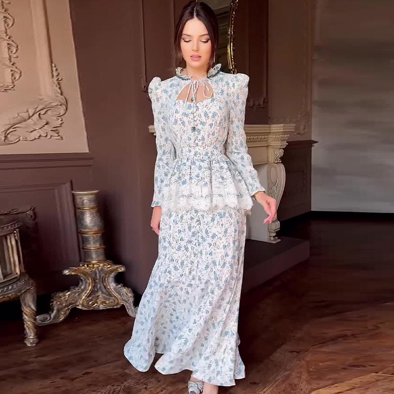 

2024 Осень Женское Французское Платье-Двойка для Чаепития, Приталенное Длинное Платье S светло-синий