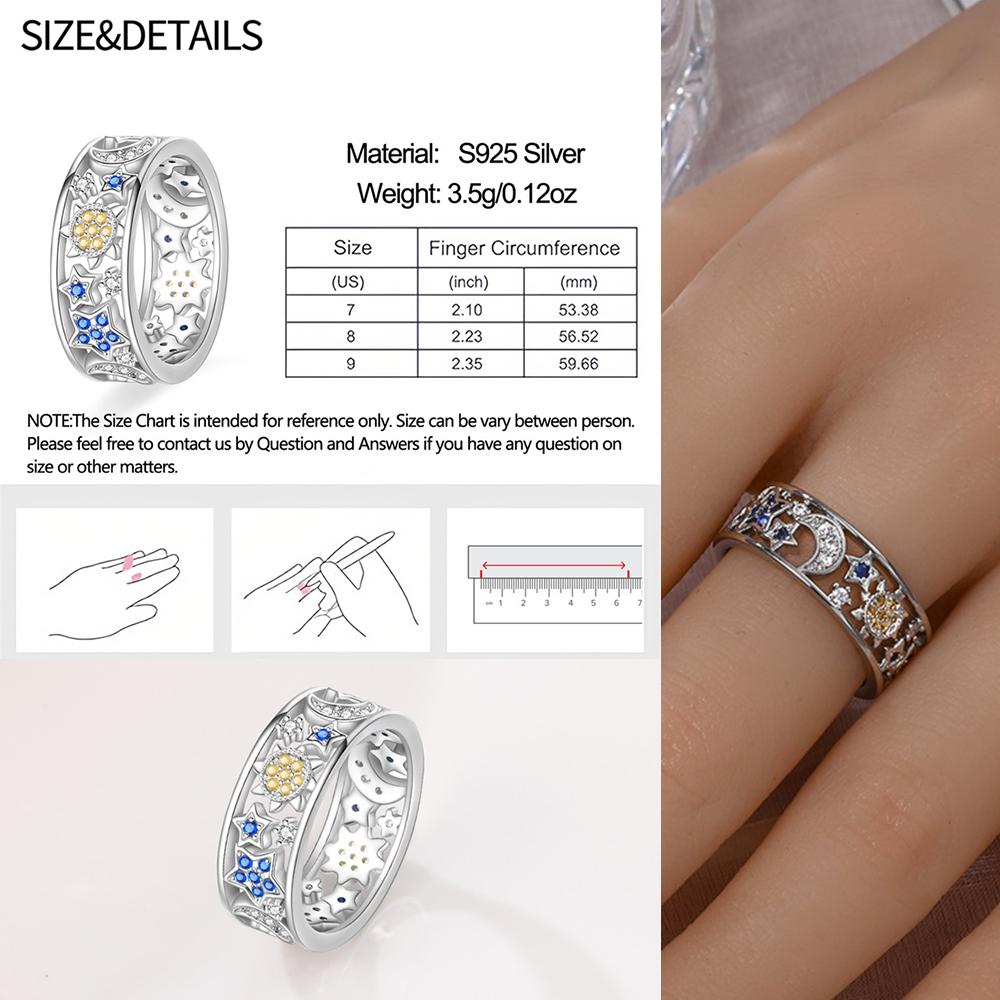925 Sterling Copper Blue Ocean&Butterfly&Colorful Candy&Star&Retro Chain Wide Face Ring Ladies' Zircon and Accessories