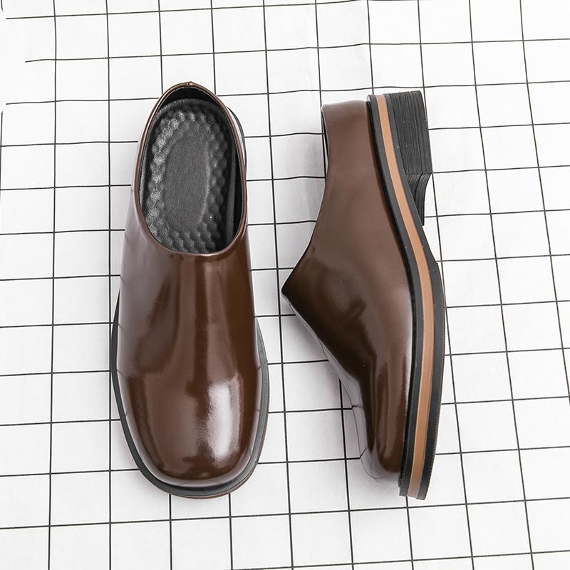 2025 Summer New Men's Outside Wearing Half Slippers A Lazy Slipper Sandals Breathable Heelless Small Leather Shoes