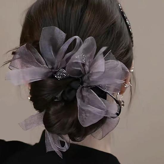 Women Hair Band Organza Bow Hair Rope Sparkling Rhinestones Decor Ponytail Holder Hair Styling Tool Hair Accessories