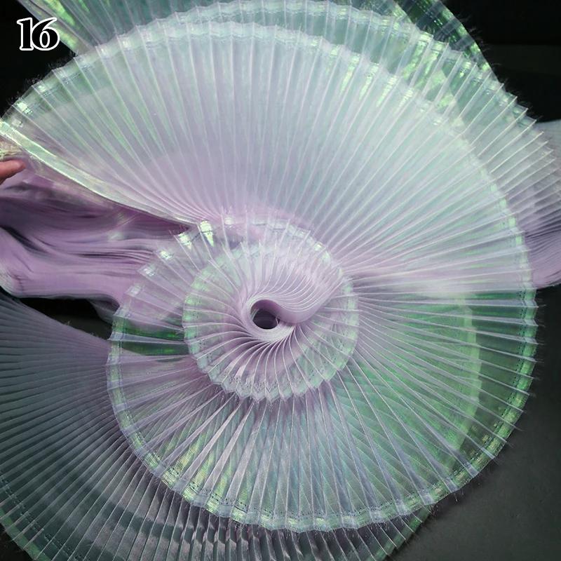 

1m Mermaid Pleated Fabric Shiny Magic Coloured Fabric Costume Design Creative Styling Pleated Iridescent Fabric Stage Decoration 1m(Stretched Size)