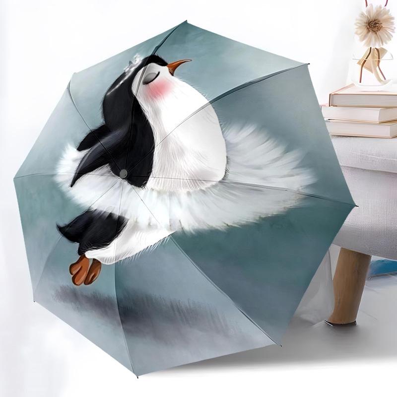1 Stück Pinguin Flug Automatischer Faltregenschirm Automatisches Öffnen/Schließen, 8-Speichen Stabiler Rahmen, Kompakter Reise Regenschirm Geeignet026