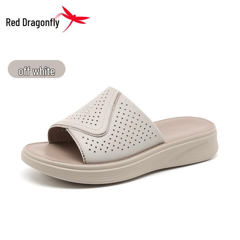 Women s Red Dragonfly Sheepskin Soft Sole Flip-Flops - Summer 2026 Breathable Genuine Leather Slippers 37