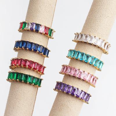 Čtvercový design 18K pozlacené Bagetové prsteny Pro ženy Muže párty dárek přívěsek Vícebarevné CZ Prst Duhový zirkon Hip hop Šperky
