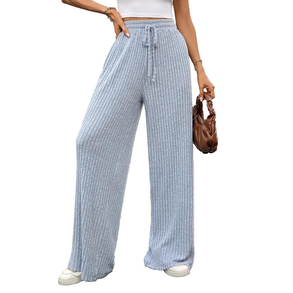 Women's High Waist Knit Wide Leg Pants with Drawstring (5 Colors)