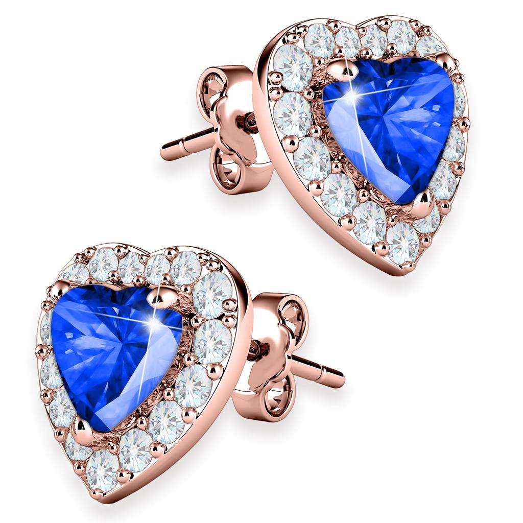Gilded Necklace and Earrings Set Blue Hearts Zirconia Silver 925