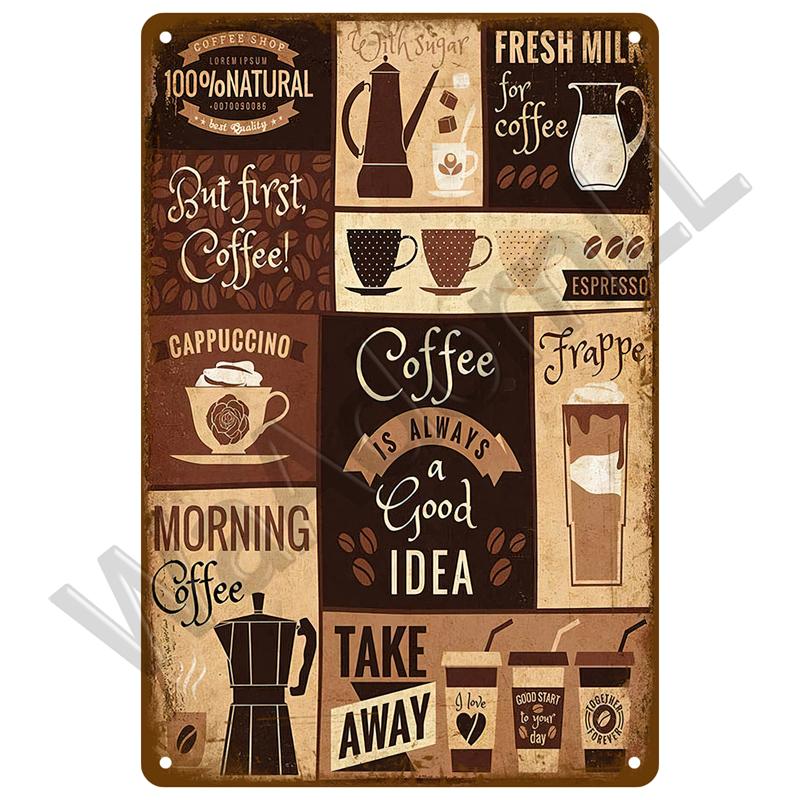 Vintage Tin Sign Plaque Metal Plate Wall Art Posters Metal Sign Retro Decor Coffee For Kitchen Bar Cafe Room Retro Iron Painting