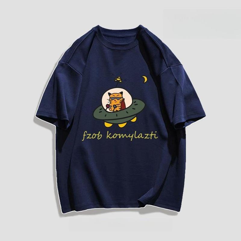 

2025 Street Heavy Simple Fashion Cartoon Printed T-Shirt for Men Women Couples Autumn and Winter Cotton Casual Versatile T-Shirt 4XL