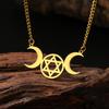 Dawapara Triple Moon Hexagram Necklace Jewish Star of David Moon Phase Pendant Wiccan Goddess Jewelry Stainless Steel