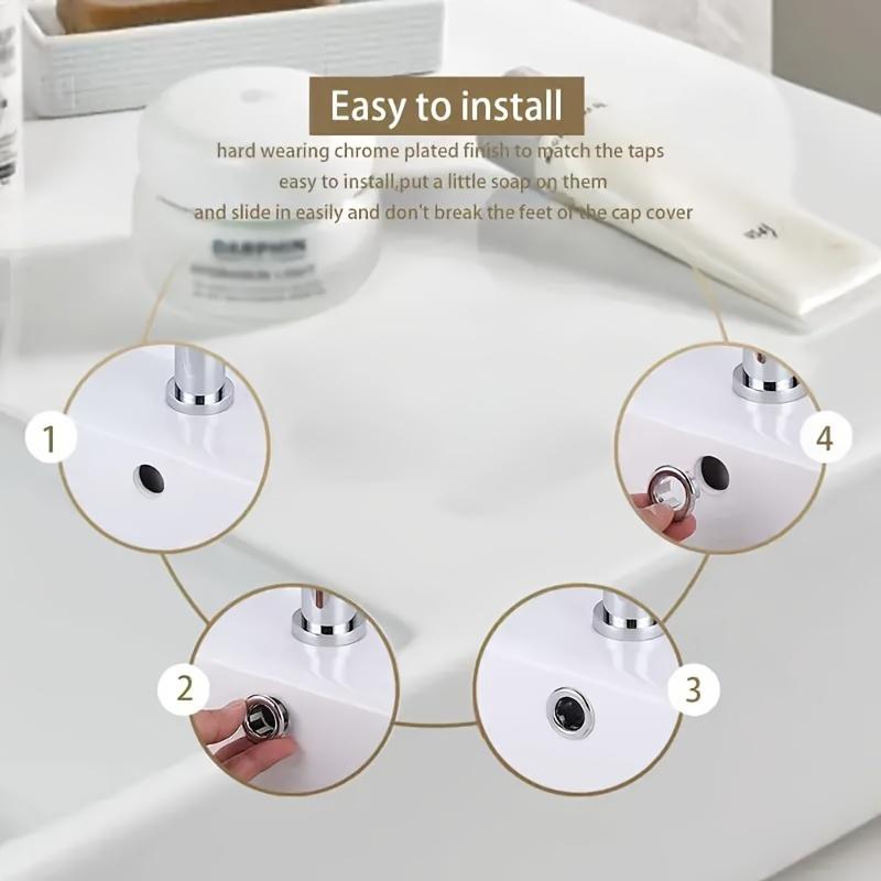 4pcs Elegant Stainless Steel Sink Drain Cover with Decorative Knob -Leak-Proof Easy-Install Overflow Stopper for Bathroom
