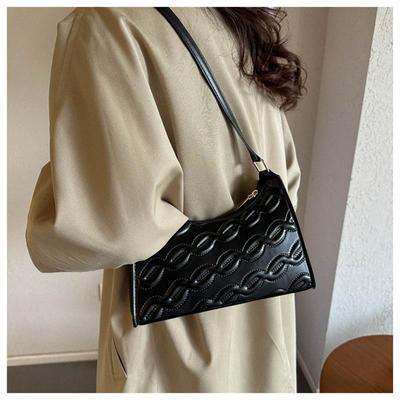Bolso de Mano de PU para Mujer con Rayas de Cadena Bolso de Hombro Femenino Moda Señoras Bolso Sobaco Retro Casual Bolso Tote para Mujer