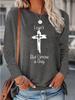 Spring Autumn Casual Loose Round Neck Printed Christian English Fashionable Top