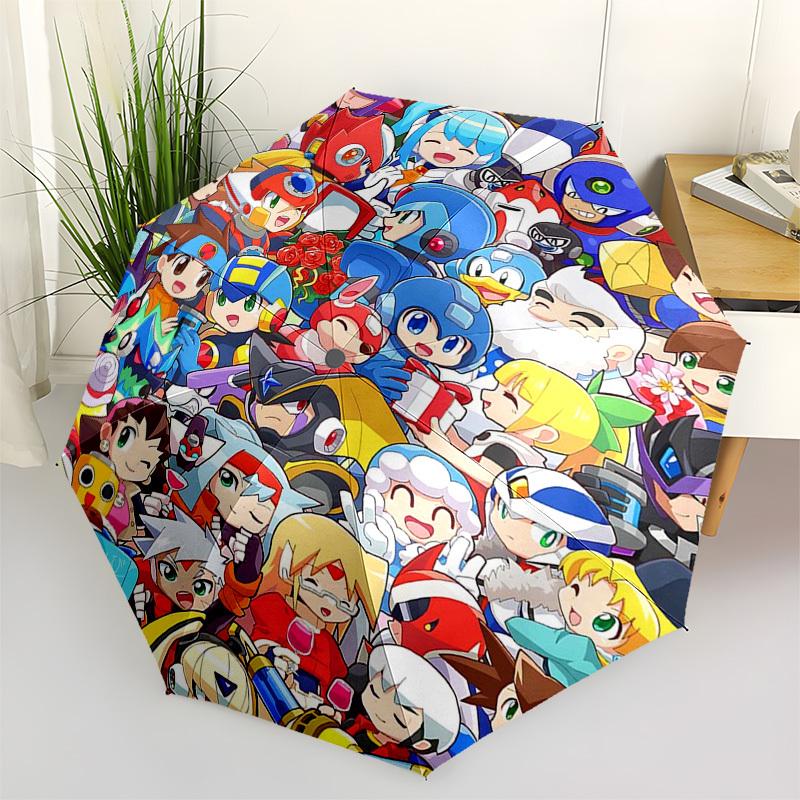 

1pc Mega Man Character Collage Auto-Folding Umbrella, Portable 3-Fold Design with 8-Bone Iron Frame, Perfect for Outdoor Use, Festive Gifts, Travel, D
