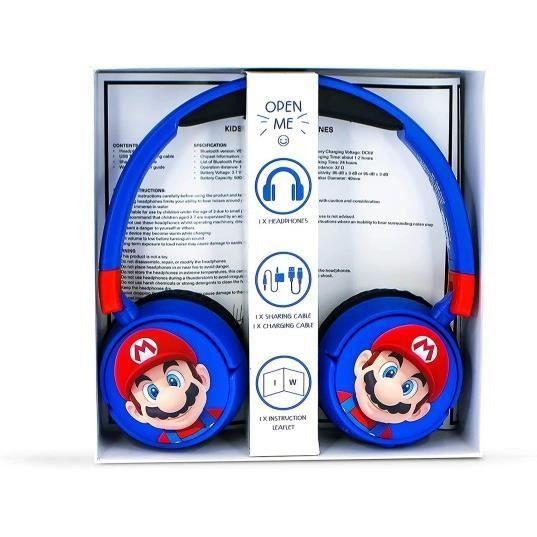 Casque audio enfant - Super Mario - Sans fil - Bluetooth - Autonomie 24h - Volume réglable