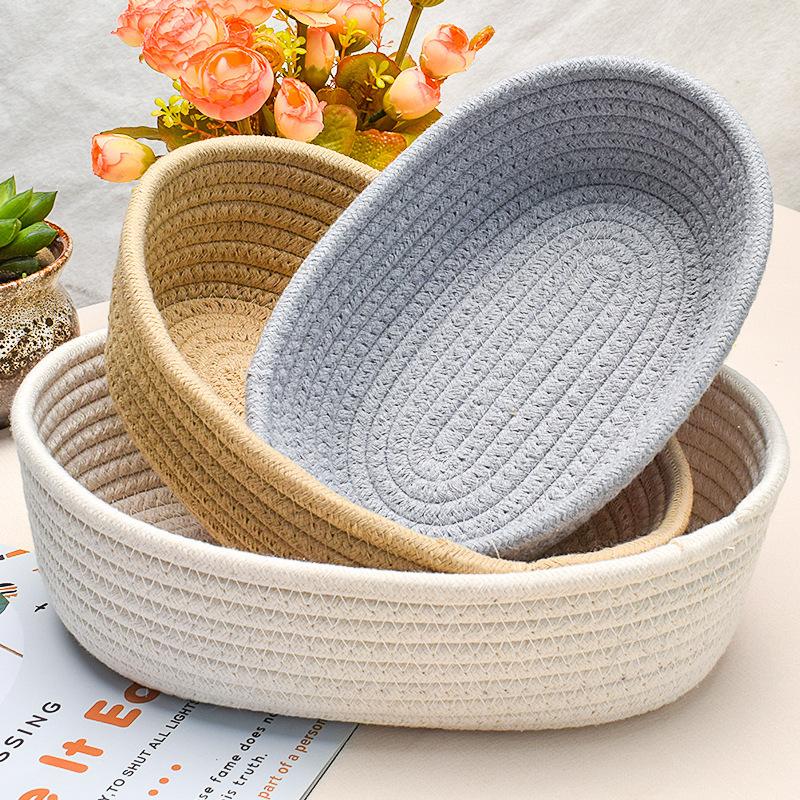 3PCS Cotton Rope Storage Basket Woven Nordic Oval Organizer Container Bins Decorative Desktop Storage Boxs for Clothes Books Towels Cosmetics