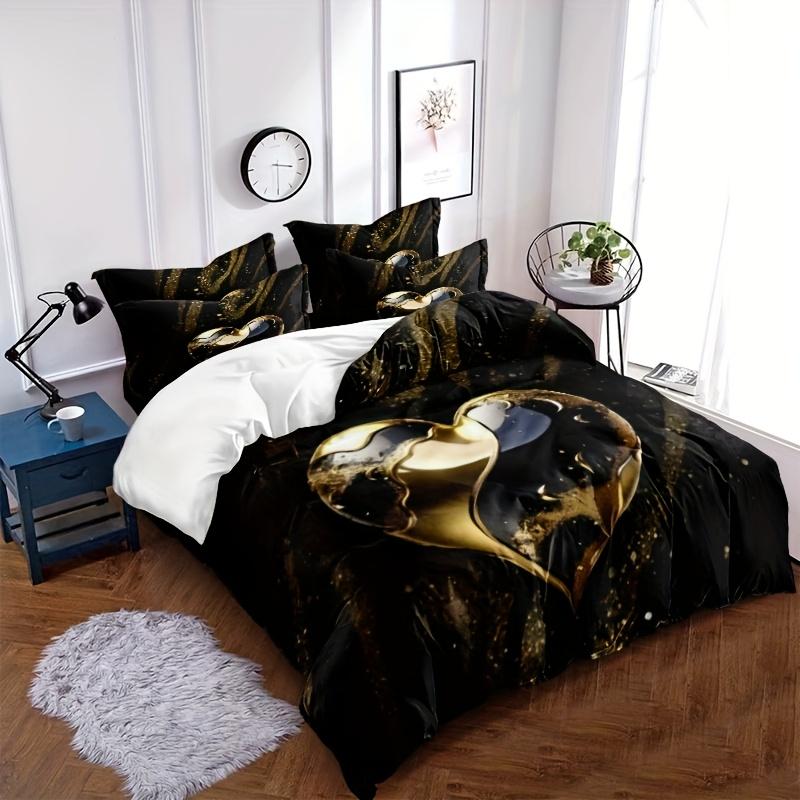 3dílná sada ložního prádla Černé srdce lásky 3D potisk Útulná sada povlaku na přikrývku King Queen Twin Single Size Narozeninový dárek Dekorace do ložnice